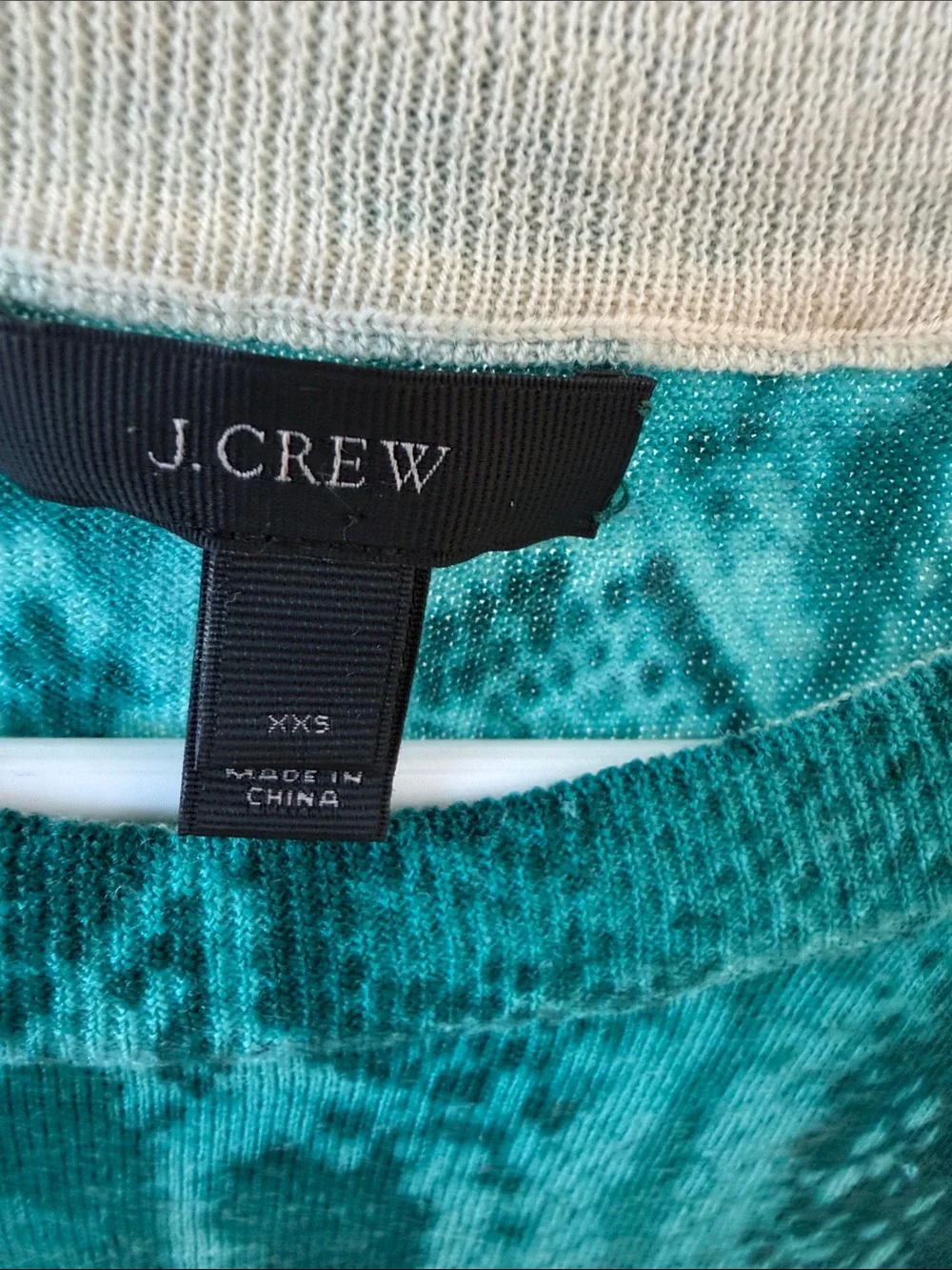 J. Crew Teal Snake-Print Crewneck Merino Wool Lightweight Sweater